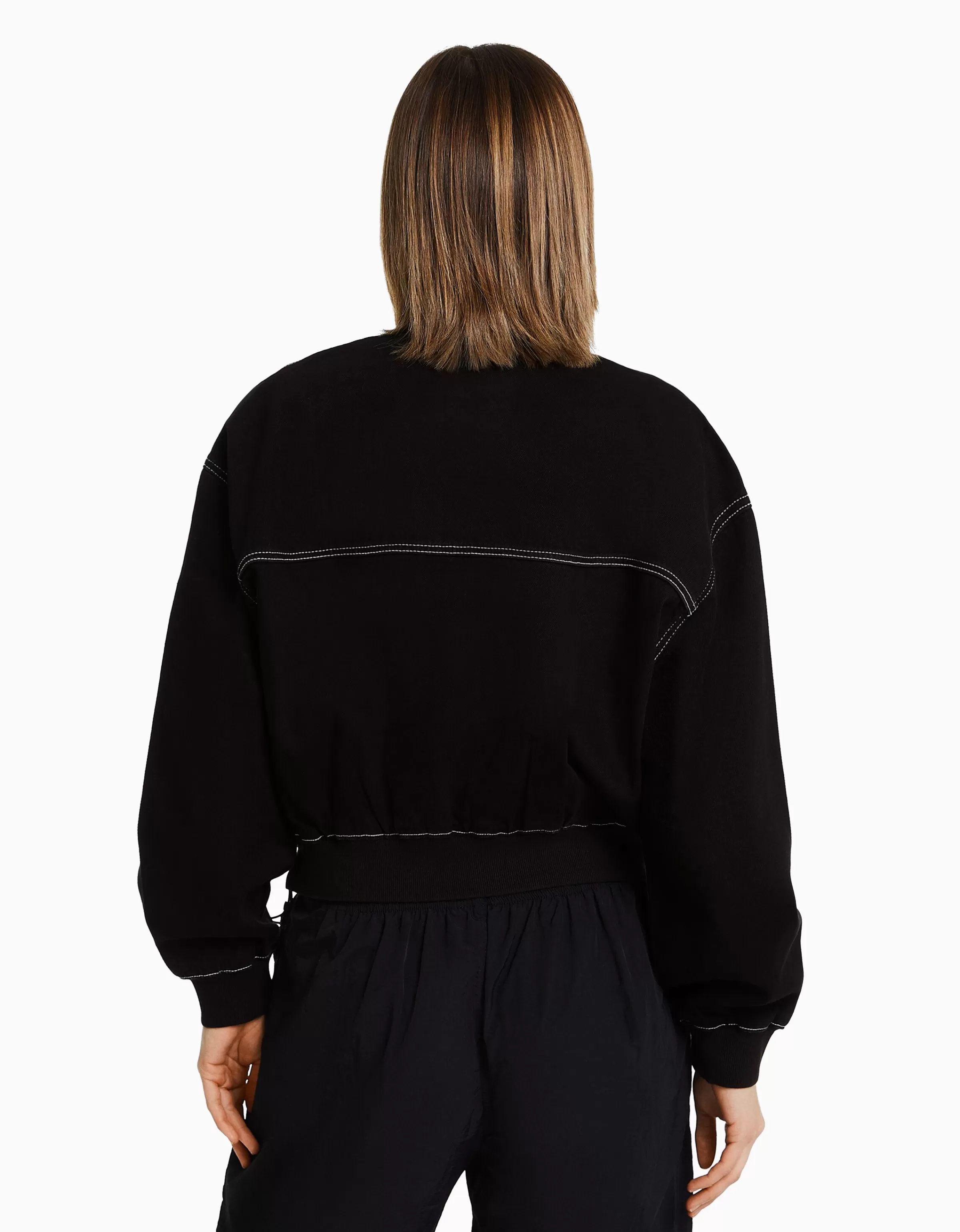 BERSHKA Vestes*Blouson bomber denim fil contraste Blanc cassé