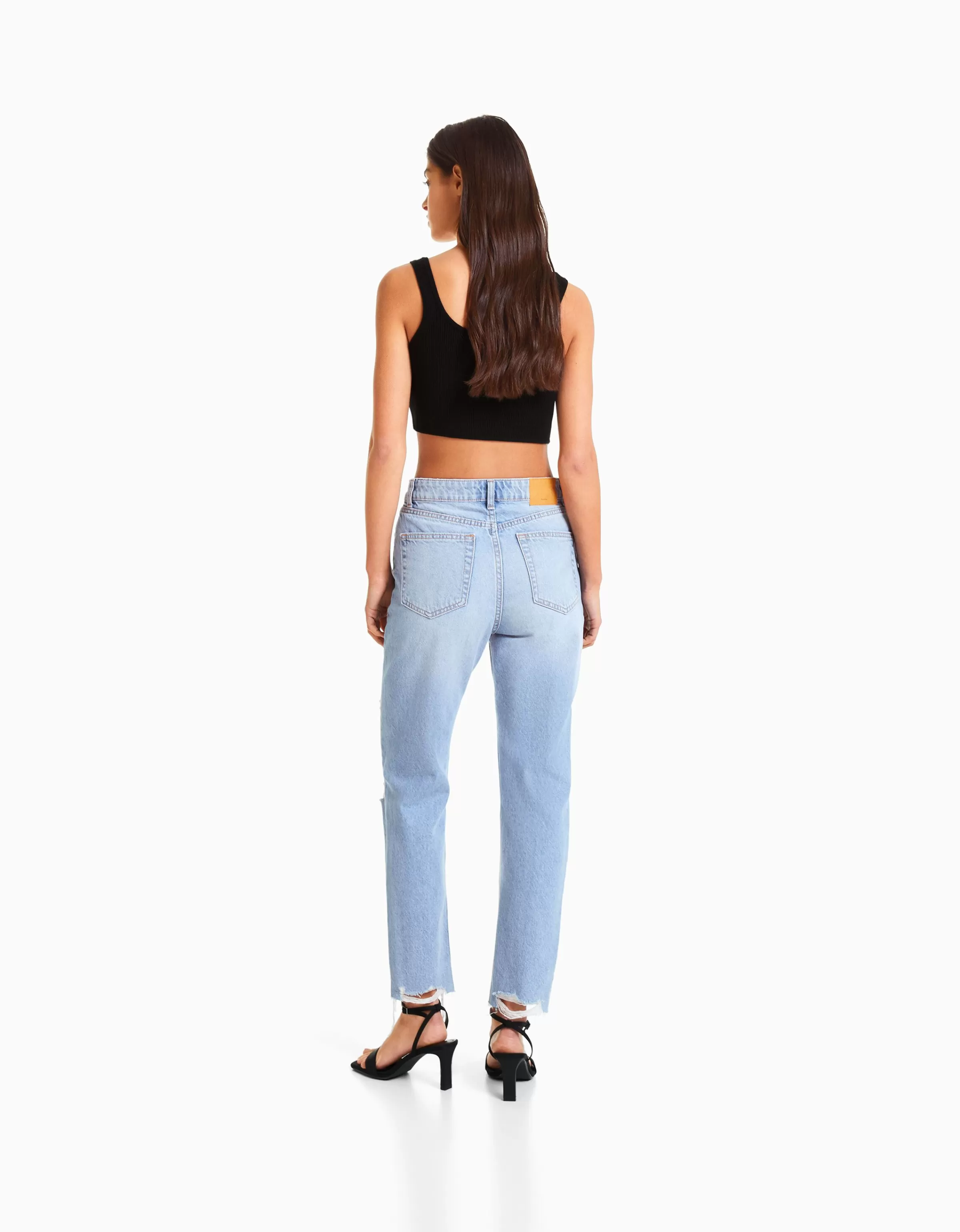 BERSHKA Jeans*Jean mom déchiré Bleu