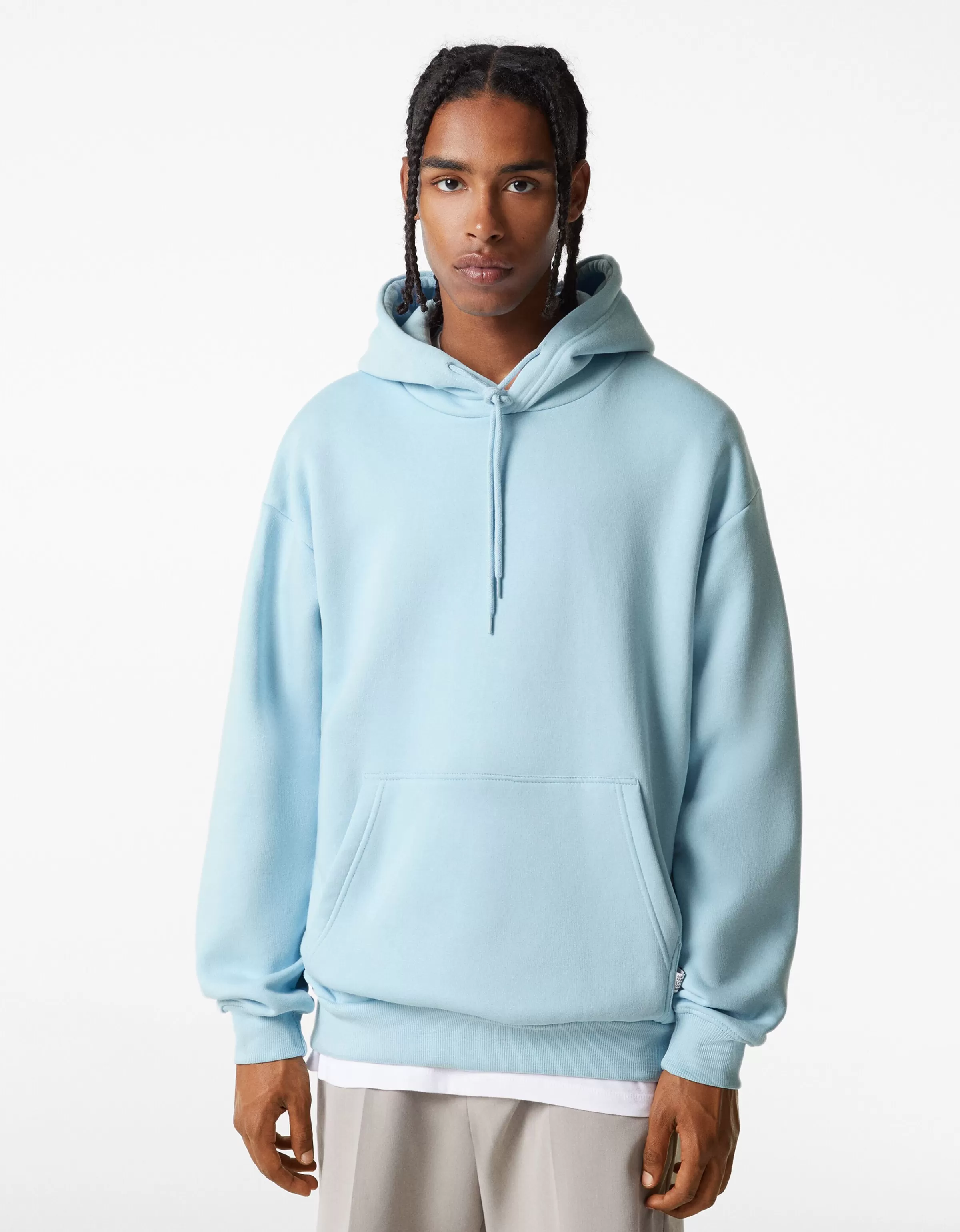 BERSHKA Personnalisables*Sweat capuche oversize Bleu clair